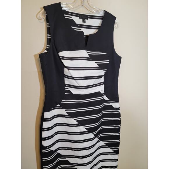 Worthington Mini Sheath Dress Sleeveless Side Zip Striped Black & White Size 14 - Picture 3 of 6